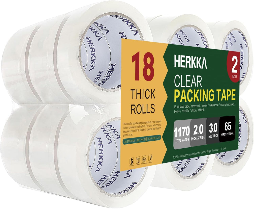 HERKKA Clear Packing Tape, 18 Rolls Heavy Duty Packaging Tape