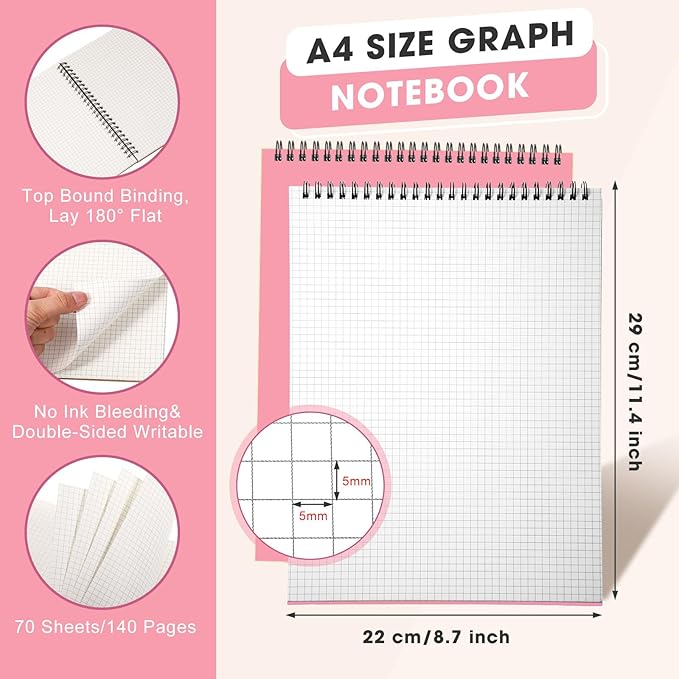 Engrowtic 1 Pack Top Spiral Graph Paper Notebooks 8.7 X11.4 Inch A4 Grid Paper - Image 2