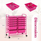 Happygrill 12-Drawer Rolling Storage Cart, 2 Sizes Plastic Drawers & Metal Shelf - Image 2