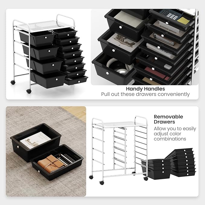LDAILY 12 Drawer Rolling Storage Cart, Rolling Cart - Image 4