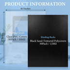 60 Pack Binding Covers and Backs, 10/12 Mil, 8.5X11" | Includes 30 Clear 10 Mil PVC Fronts and 30 Black 12 Mil Sand-Textured Backs for Letter Size Binding