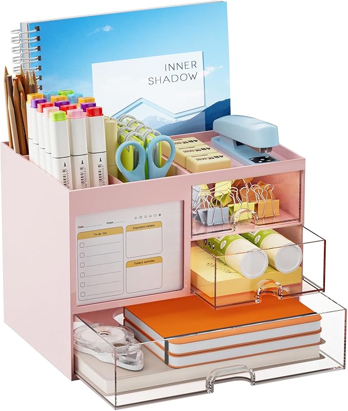 Marbrasse Desk Organizer with 3 Drawer, Desk Organizers and Accessories with 4 by Marbrasse