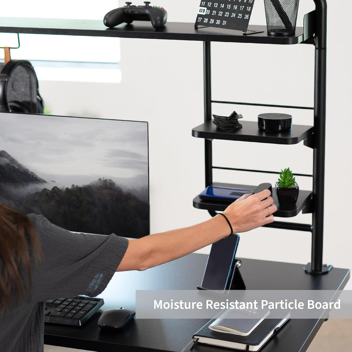 VIVO Black Clamp-on 50 inch Desktop Shelving System, DESK-SHELF55A