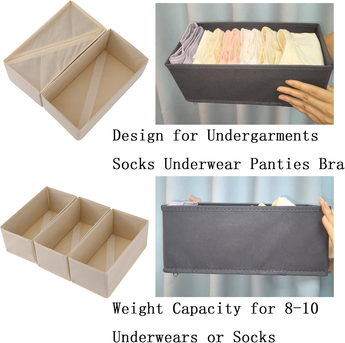 Bructhun Sock Drawer Organizer 9 Pack - Collapsible Fabric Storage Bins for U...