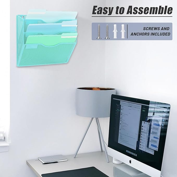 EASEPRES 3 Pocket Mesh Hanging Wall File Organizer, Wall Mounted Mail Paper - Image 6