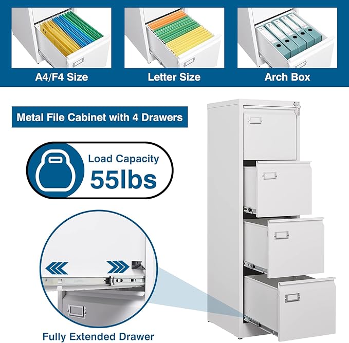 PEUKC 4-Drawer File Cabinet, 16.3" Deep Vertical Filing Cabinet - Image 4