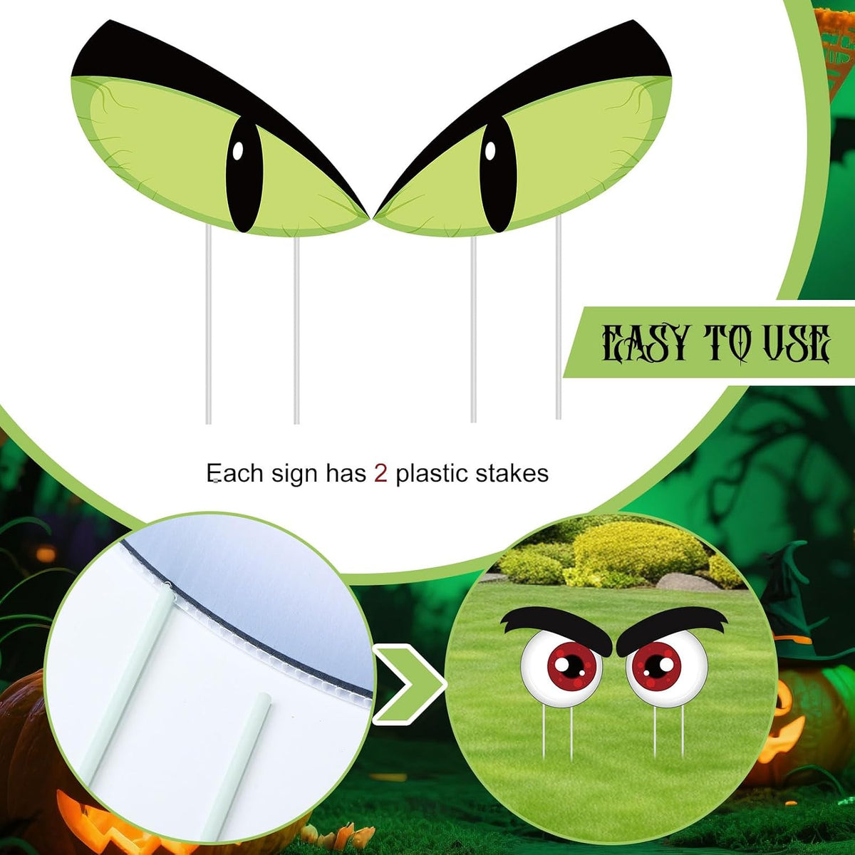 12 Sets Halloween Bush Eyes with 24 Stakes Decoration Outdoor Yard Decor