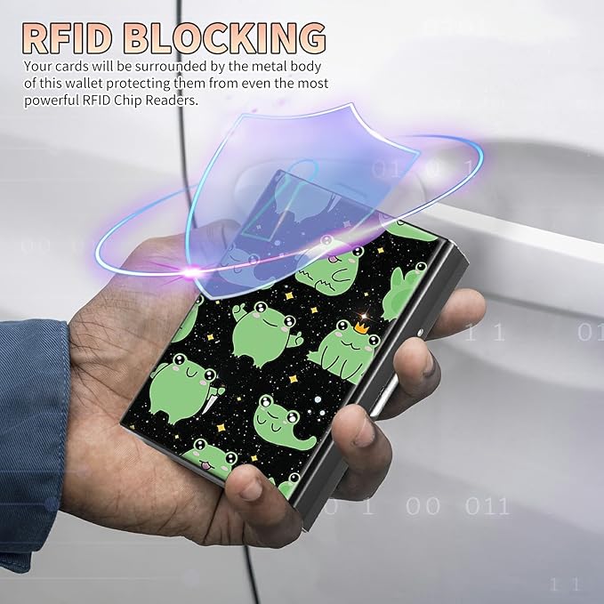 BWEGRHE Slim Credit Card Holder, Princess Frog RFID Blocking Metal Wallet - Image 3