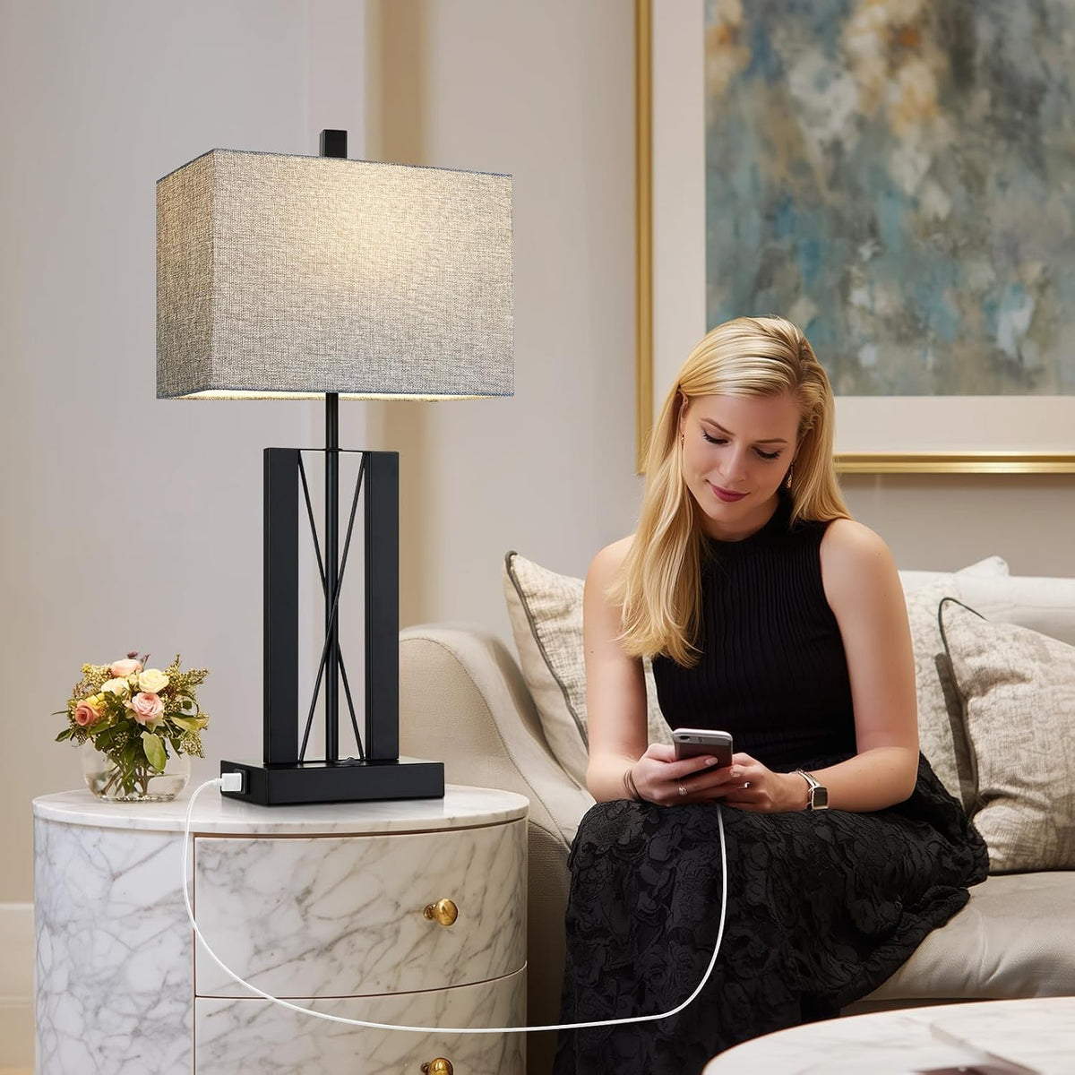 Lolikit 25" Table Lamps Set of 2, Modern Table Lamp for Living Room with...