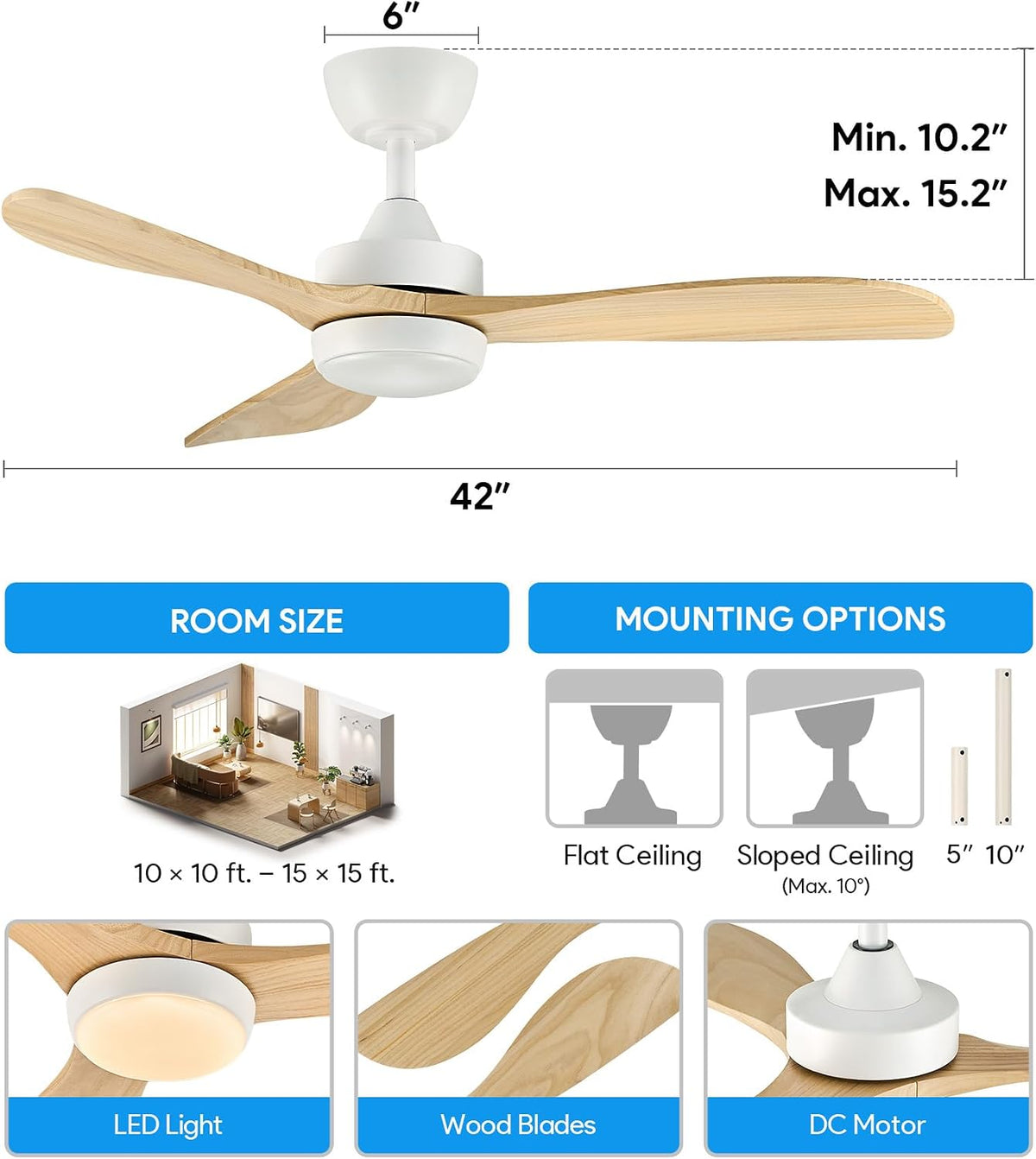vonluce wood ceiling fan with lights 42 inch on a desk or shelf