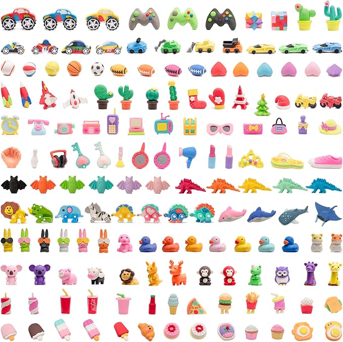 CLOCK KING 156pcs 3D Cute Kids Erasers, Random Desktop Pet Toys Gifts, by CLOCKKING