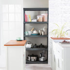 sterilite 5 shelf unit, heavy-duty plastic storage & showing dimensions