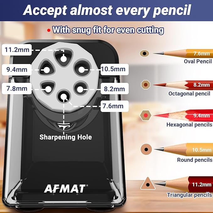 AFMAT Electric Pencil Sharpener Heavy Duty, 6 Holes, Auto Stop Pencil Sharpeners - Image 2