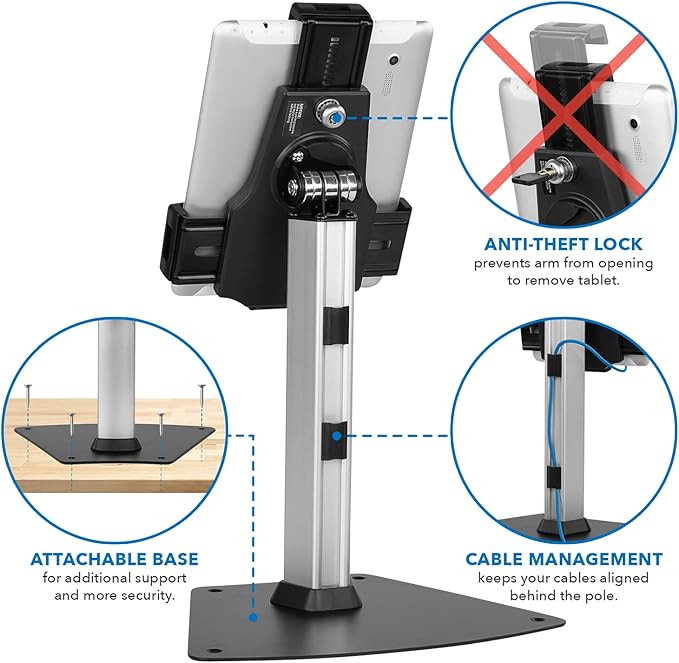 Mount-It! iPad Stand, Secure Universal Tablet Kiosk POS Locking Tablet - Image 7