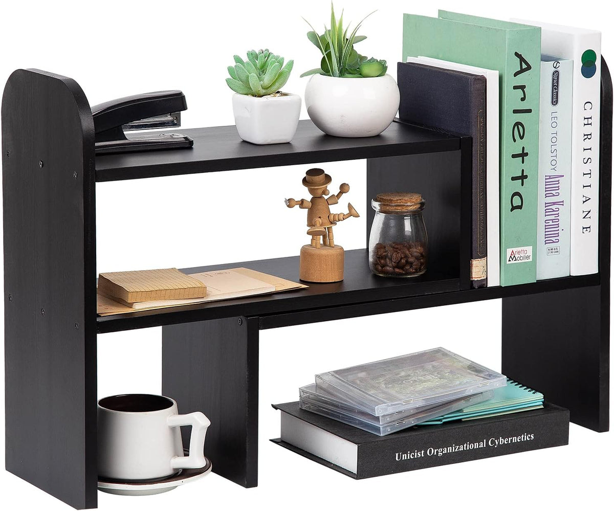 Desktop Adjustable Natural Wood Book Shelf Organizer Office Storage Rack Disp...