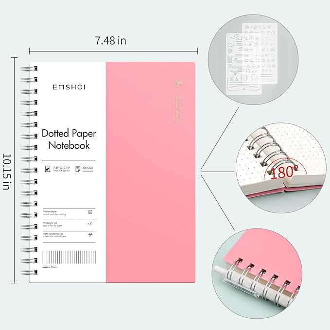 EMSHOI B5 Spiral Notebook Bullet Dotted journal, Large 7.48" X 10.15", 300 - Image 3