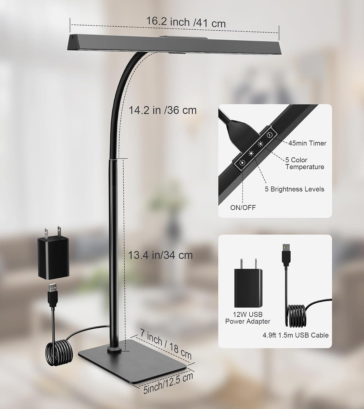 led desk lamp for home office with base, view 9