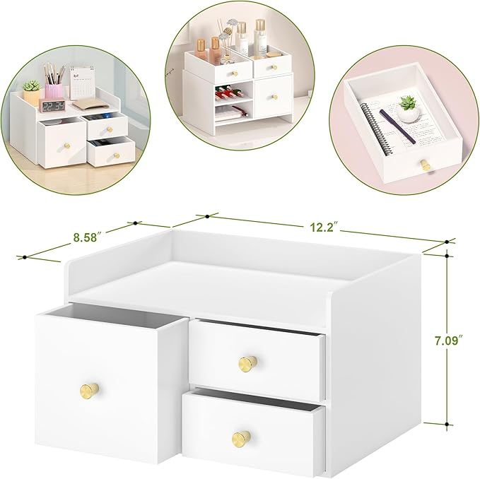 Bamboo Desk Organizer with Drawers Wooden Desktop Storage Drawers - Image 3