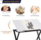 Yaheetech Height Adjustable Drafting Table, Tilting Art Desk, White | Sturdy powder-coated steel X-frame holds an MDF top tilting 0-30° and adjusting 30-41in tall for drawing, crafts and puzzles.