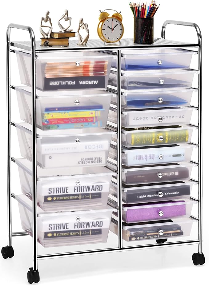 COSTWAY 15 Drawer Rolling Storage Cart, Utility Tools Paper Organizer on Wheels by COSTWAY