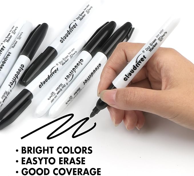 cloudriver Fine Tip Dry Erase Markers Black, 60 Pack Black Whiteboard Markers - Image 3