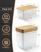 6 Pack Storage Bins with Bamboo Lids, Plastic Storage Baskets and Storage - Image 2