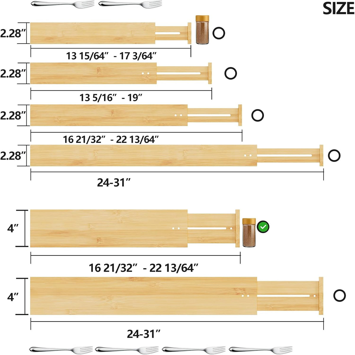 BAMEOS Bamboo Expandable Drawer Dividers – Fits 16.65"–22" Drawers,...