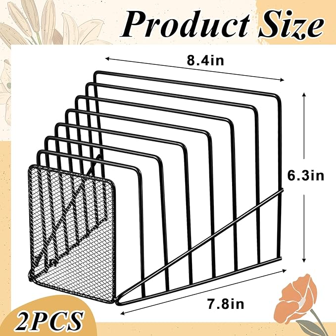 2 Pcs 7 Section Incline File Sorter Metal Wire Mesh File Rack - Image 3
