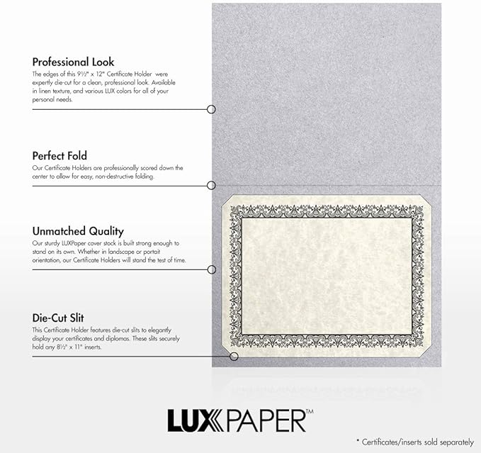 LUXPaper 9.5" x 12" Certificate Holders | Silver Metallic | 105lb. Cover | 100 - Image 2