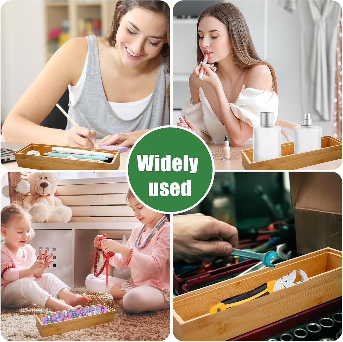 10 Pack Bamboo Drawer Organizers Stackable Wooden Cutlery Storage Boxes for K...