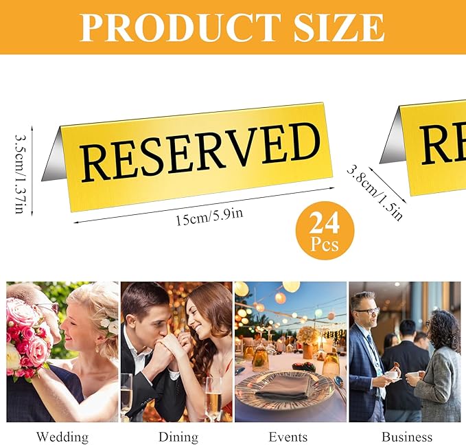 Aemygo 24 Pcs Metal Reserved Table Signs, Double Sided Tent Guest Reservation - Image 3