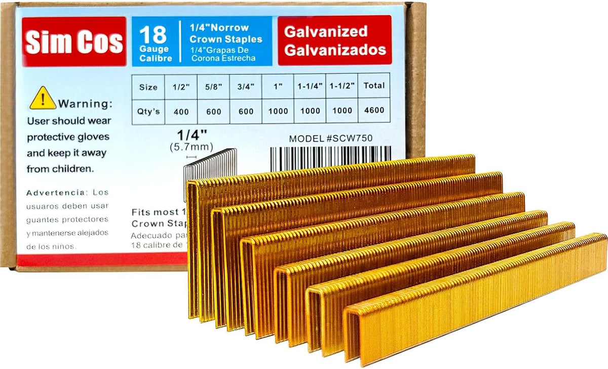SimCos 18 Gauge 1/4" Narrow Crown Staples, Galvanized Upholstery Staples