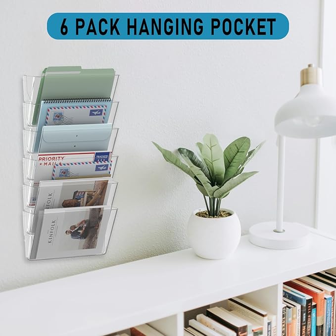 MINDEPOT 6 Pockets Acrylic Wall File Organizer, Plastic Hanging Wall File Holder - Image 8