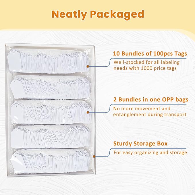1000 PCS White Price Tags with String Attached, 1.75 x 1.1 Inches, Goefun - Image 4