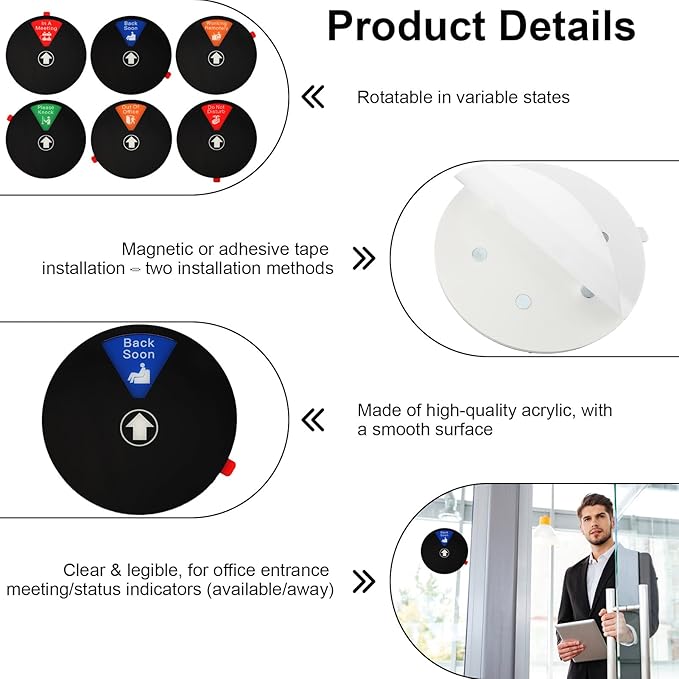 Ryetvok Office Door Sign, 6-In-1 Rotating Status Indicator Door Decor - Image 5