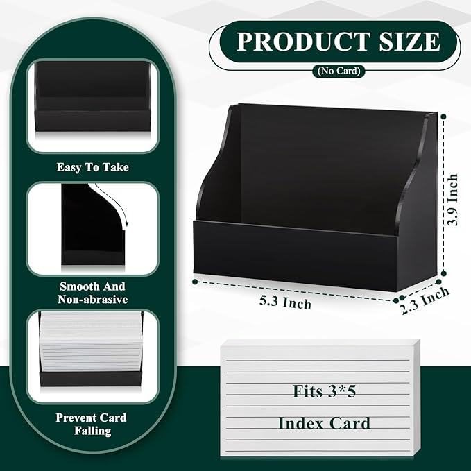 SHIQIKEJIPTY 2 Pack Black Index Card Holder 3 X 5 Note Card Organizer Acrylic - Image 2