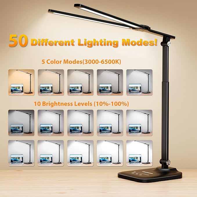 CHARYJOD LED Desk Lamp for Office Home, Height Adjustable Architect Desk Light - Image 4
