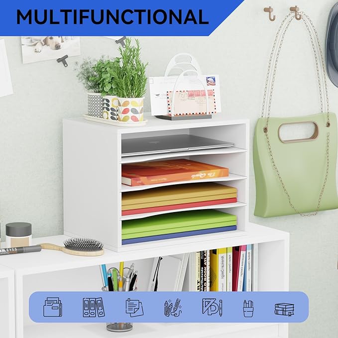 GDINDINFAN Wood Desktop Letter Tray File Organizer, Paper Storage Mail Sorter - Image 6