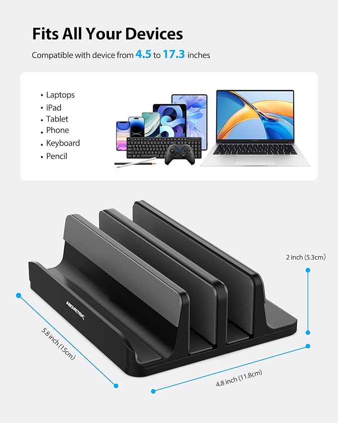 AboveTEK Vertical Laptop Stand Holder, 3 Slots Aluminum Desk Stand - Image 3