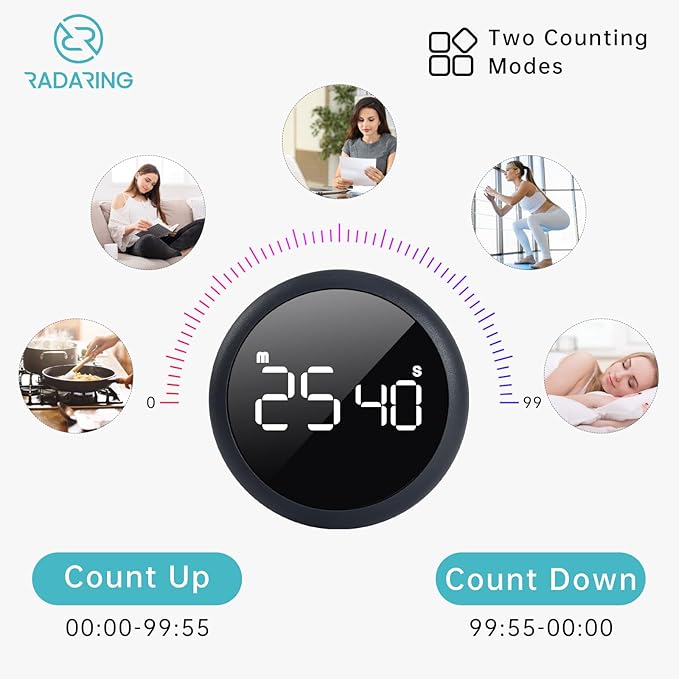 Stell Gray Quick Que Kitchen Timers, Visual timers Large LED Display Magnetic - Image 5