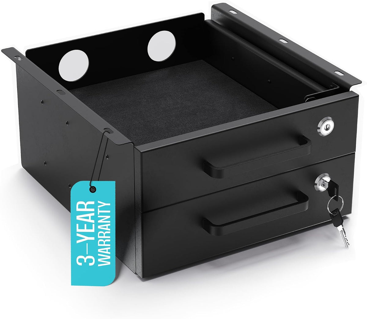Under Desk Drawer Slide-Out – Lockable Metal Storage Drawers with Cable Manag...