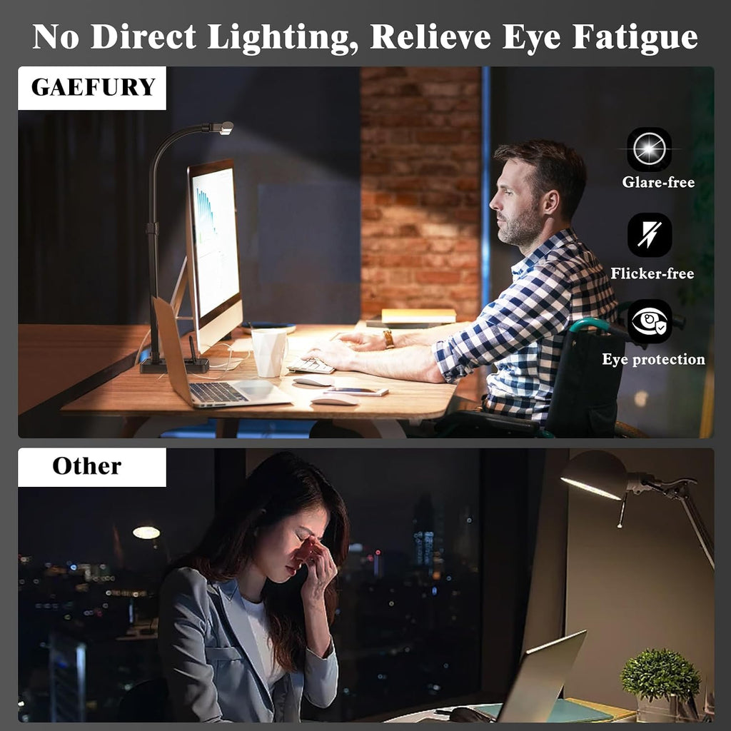 gaefury led desk lamp for home office, 24w, side view
