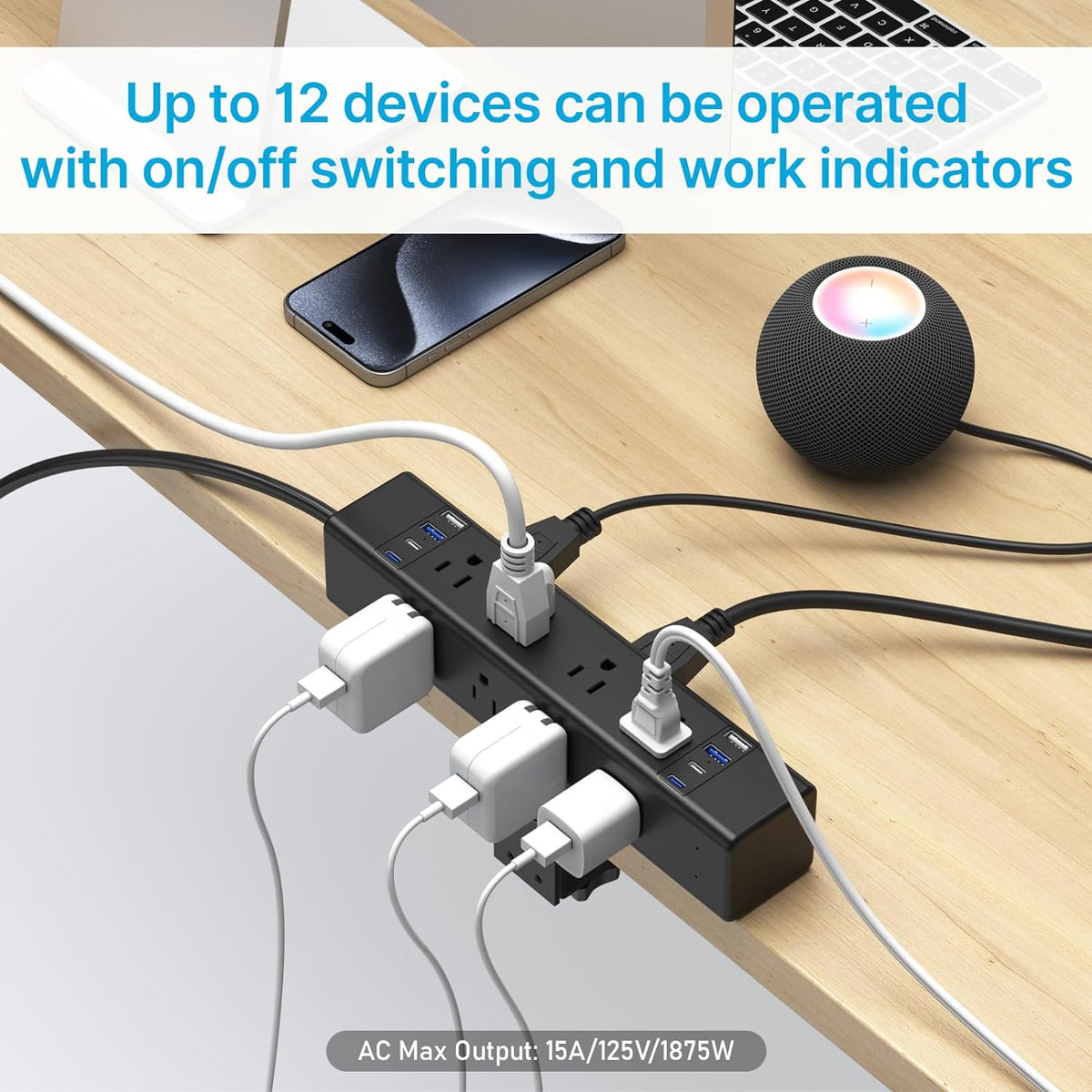 CCCEI 45W Per Side USB-C Desktop Outlet Station, Clamp Power Strip Surge Prot...