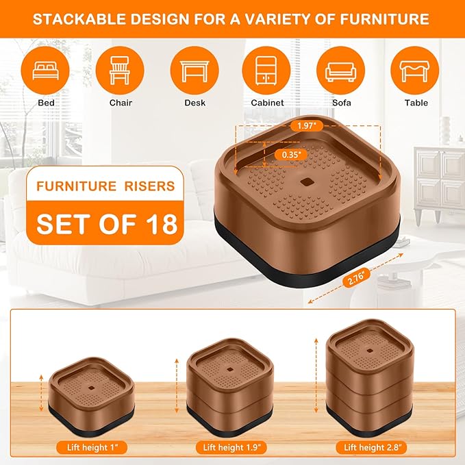 shouwuhho 18 Pack Furniture Risers Adjustable Bed Risers Heavy Duty Lifts - Image 2