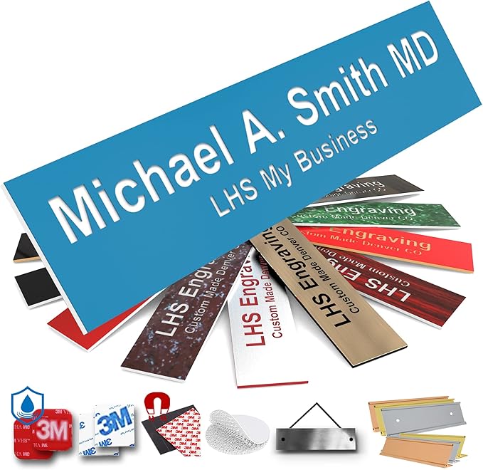 Engraved Name Plates for Door Sign Personalized Light Blue Plastic Nameplate by LHS+My+Business