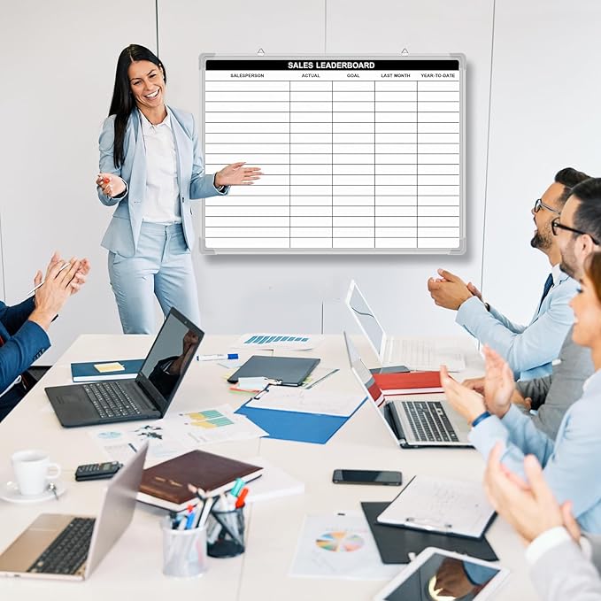 Lined Whiteboard Blank Grid Aluminum Frame Dry Erase Board Reusable Wall - Image 3