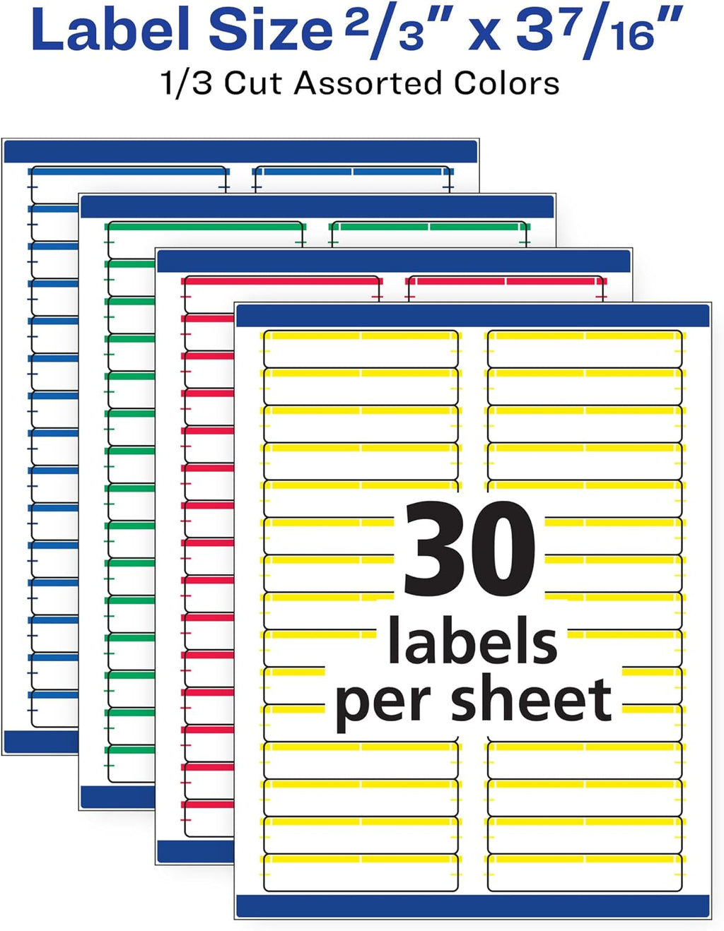 Avery TrueBlock File Folder Labels, 2/3" x 3-7/16", 750 Printable Labels, Assorted Colors, Permanent (5266)