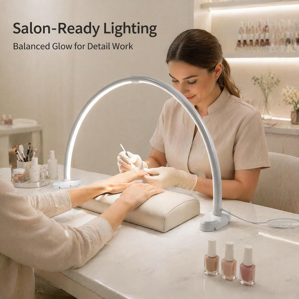 Half Moon Nail Light, 180° No Shadow LED Nail Desk Lamp with Foldable Height ...