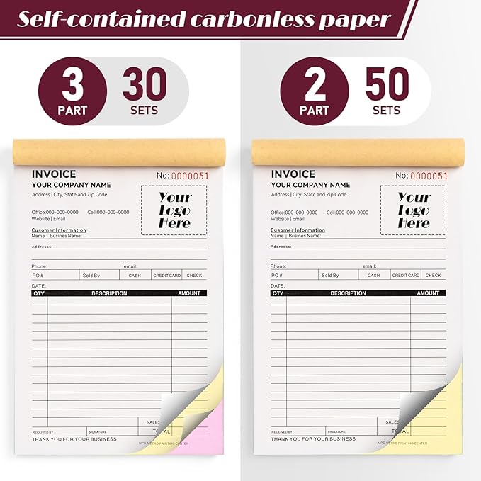 100 Sets Custom 5.7" X 8.5" Invoice Receipt Book, Personalized Duplicate - Image 8