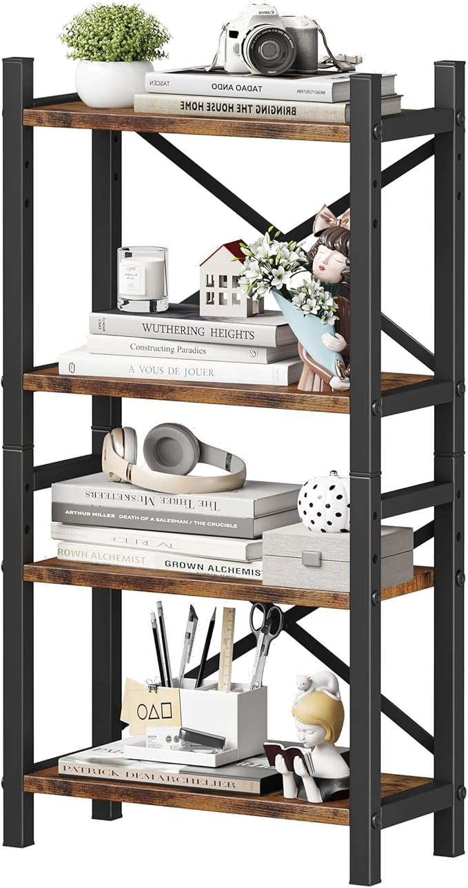 Desktop Bookshelf, 4-Tier Stackable Narrow Bookcase, Adjustable Industrial Desk by Homeiju